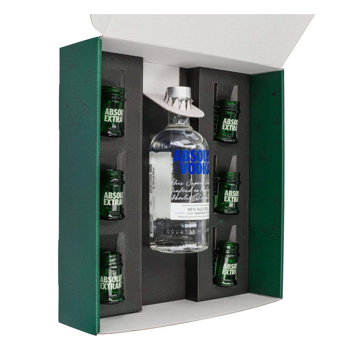Absolut Vodka Geschenkset 0,7l Flasche 40 % Vol. + Shotgläser Extrakt–Grün – Ansicht 3