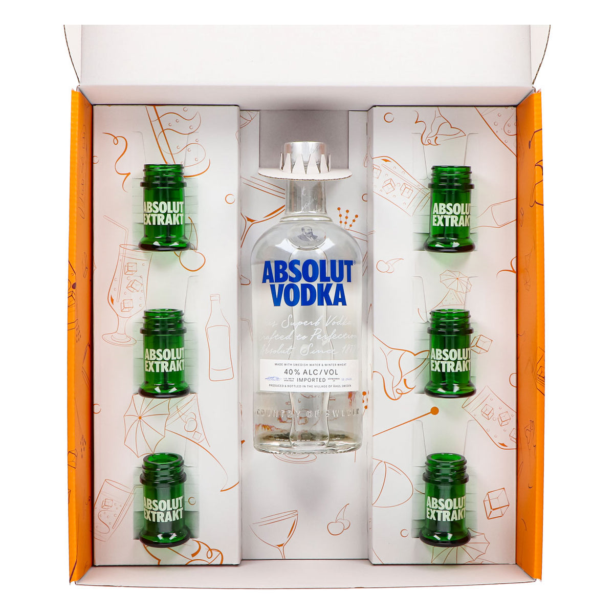 Absolut Vodka Geschenkset 0,7l Flasche 40 % Vol. + Shotgläser Extrakt–Orange – Ansicht 3