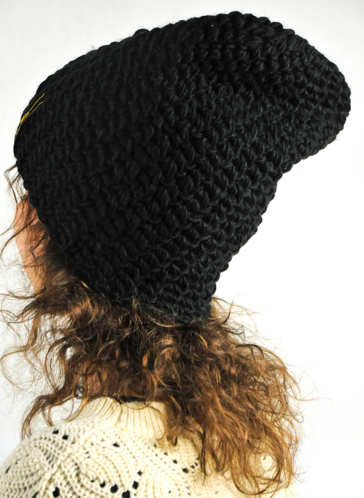 Cappello da sigaretta Al Capone Cappello di lana Cappello lavorato a maglia Nero Cappellino maglia grossa – Vista 3
