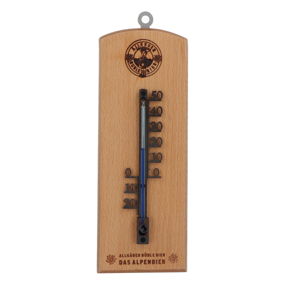 Allgäuer Brauhaus Büble Termometro esterno/interno su base in legno di faggio