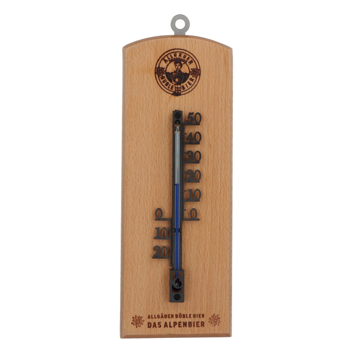 Allgäuer Brauhaus Büble Termometro esterno/interno su base in legno di faggio