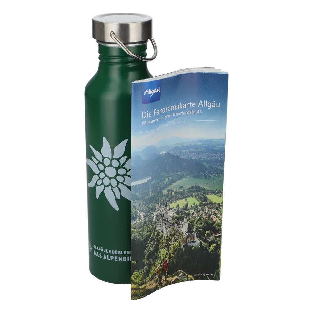 Bottiglia da birra "Allgäuer Büble" verde in metallo, 0,7 l, Edelweiss, NUOVA, bottiglia da outdoor