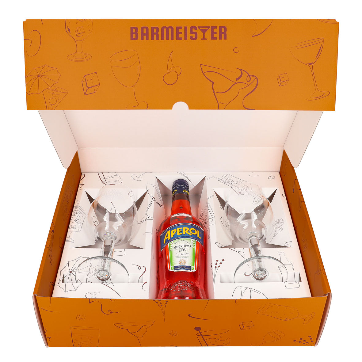 Aperol Spritz Geschenkset 0,7l Flasche 11 % Vol. + Signature Spritz Gläser–Orange – Ansicht 2