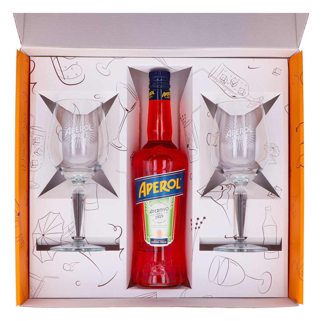 Aperol Spritz Geschenkset 0,7l Flasche 11 % Vol. + Signature Spritz Gläser–Orange – Ansicht 3