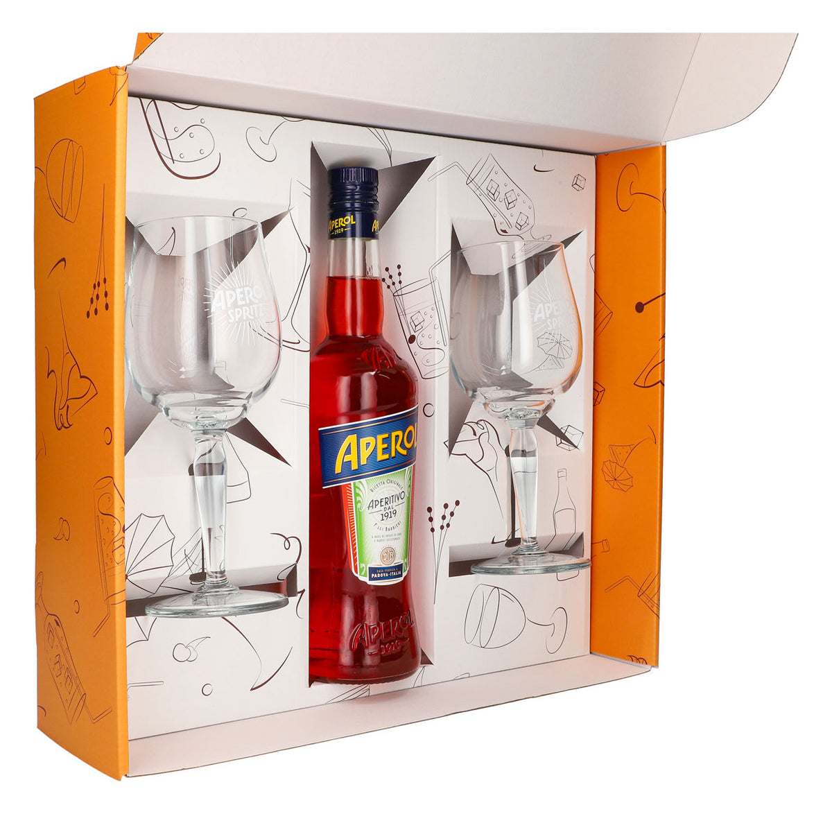 Aperol Spritz Geschenkset 0,7l Flasche 11 % Vol. + Signature Spritz Gläser–Orange – Ansicht 4