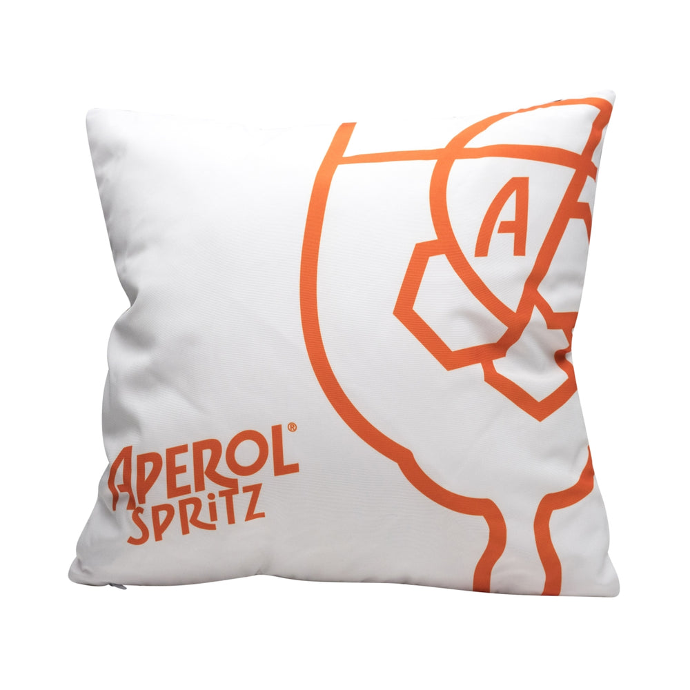 Cuscino Aperol Spritz bianco Bottiglia 40x40 Decorazione per esterni Divano lounge Bar Logo Divano