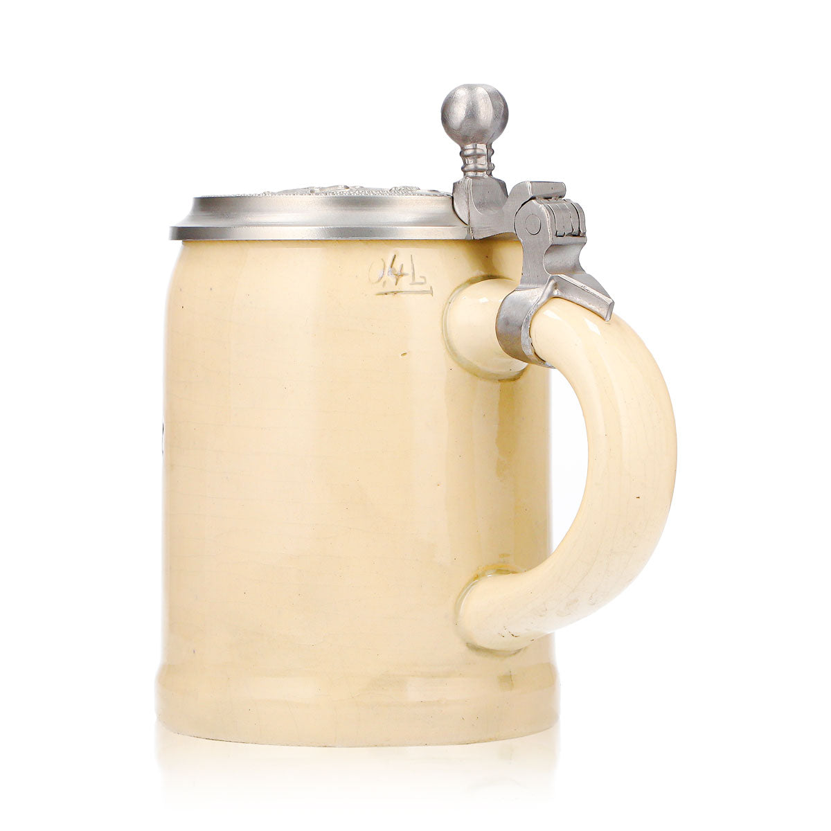 Bicchiere da birra Augustiner, boccale in terracotta da 0,4 l con coperchio in stagno, rilievo "Monaco di Baviera", terracotta originale – Vista 4