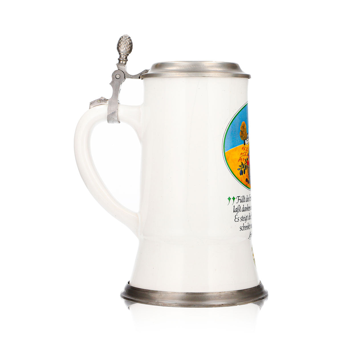 Bicchiere da birra Ayinger, boccale in terracotta da 0,84 l con coperchio in stagno, motivo “Raccolto”, terracotta – Vista 3