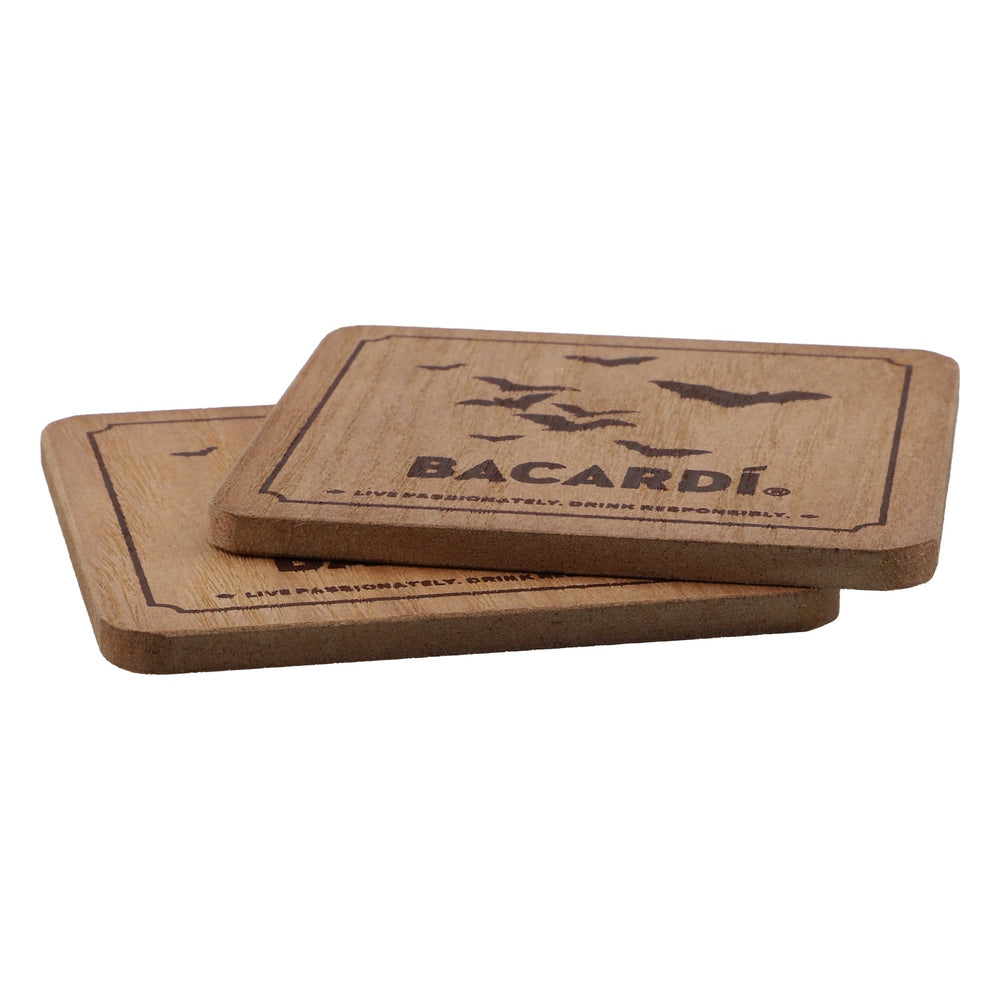 Bacardi Oakheart SET da 2 sottobicchieri in vero legno "Pipistrelli"