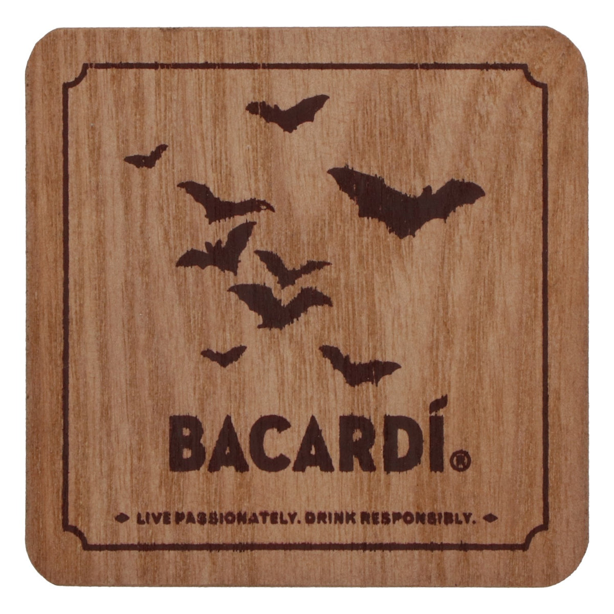 Bacardi Oakheart SET da 2 sottobicchieri in vero legno "Pipistrelli" – Vista 2