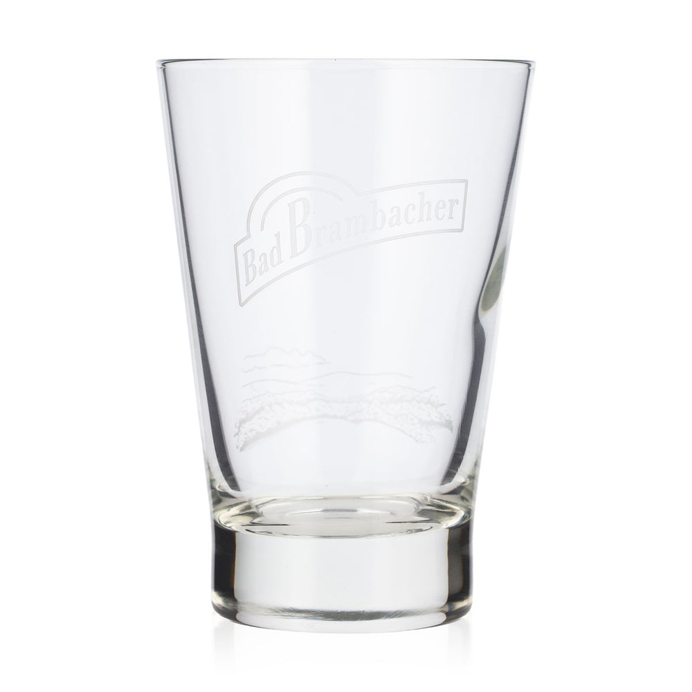 Bicchiere da acqua Bad Brambacher da 0,23 l con logo bianco e incisione bianca sul fondo, bicchiere da bibita