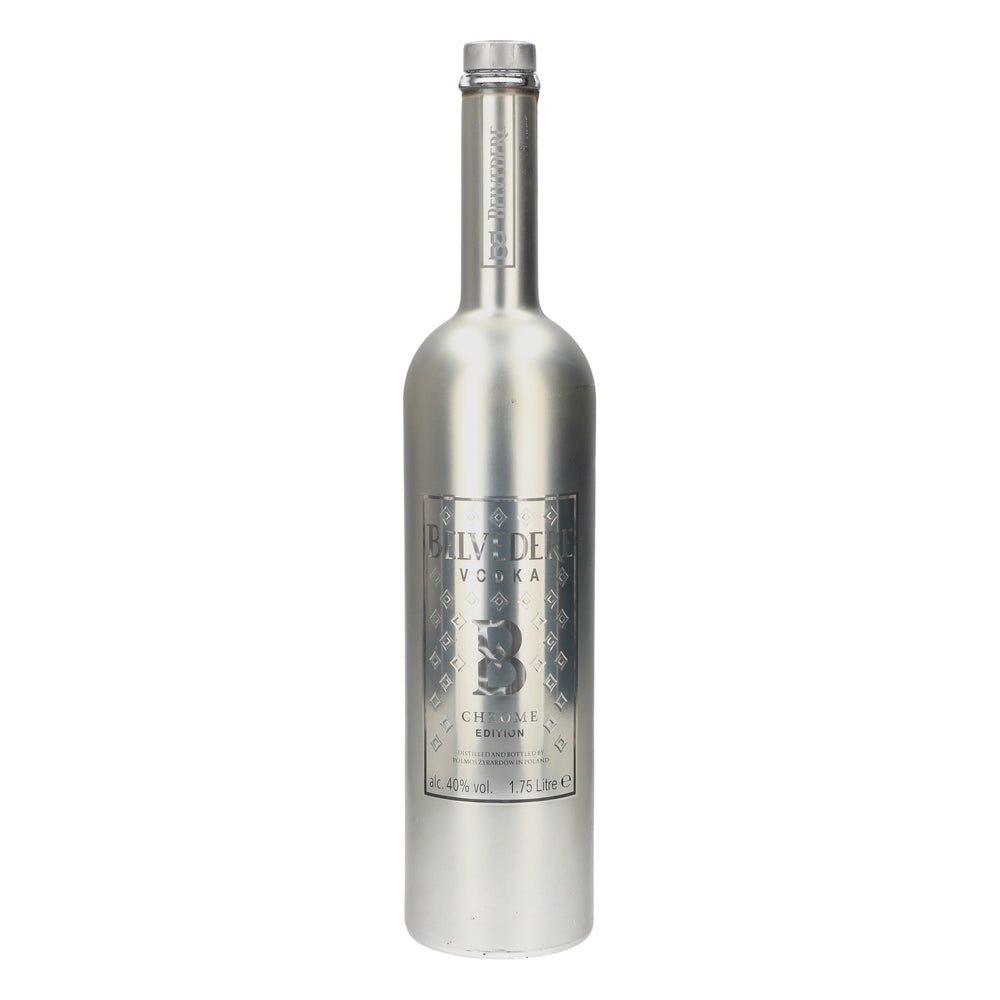Bottiglia da esposizione Belvedere Vodka da 1,75 l, vuota, edizione Chrome con LED, usata