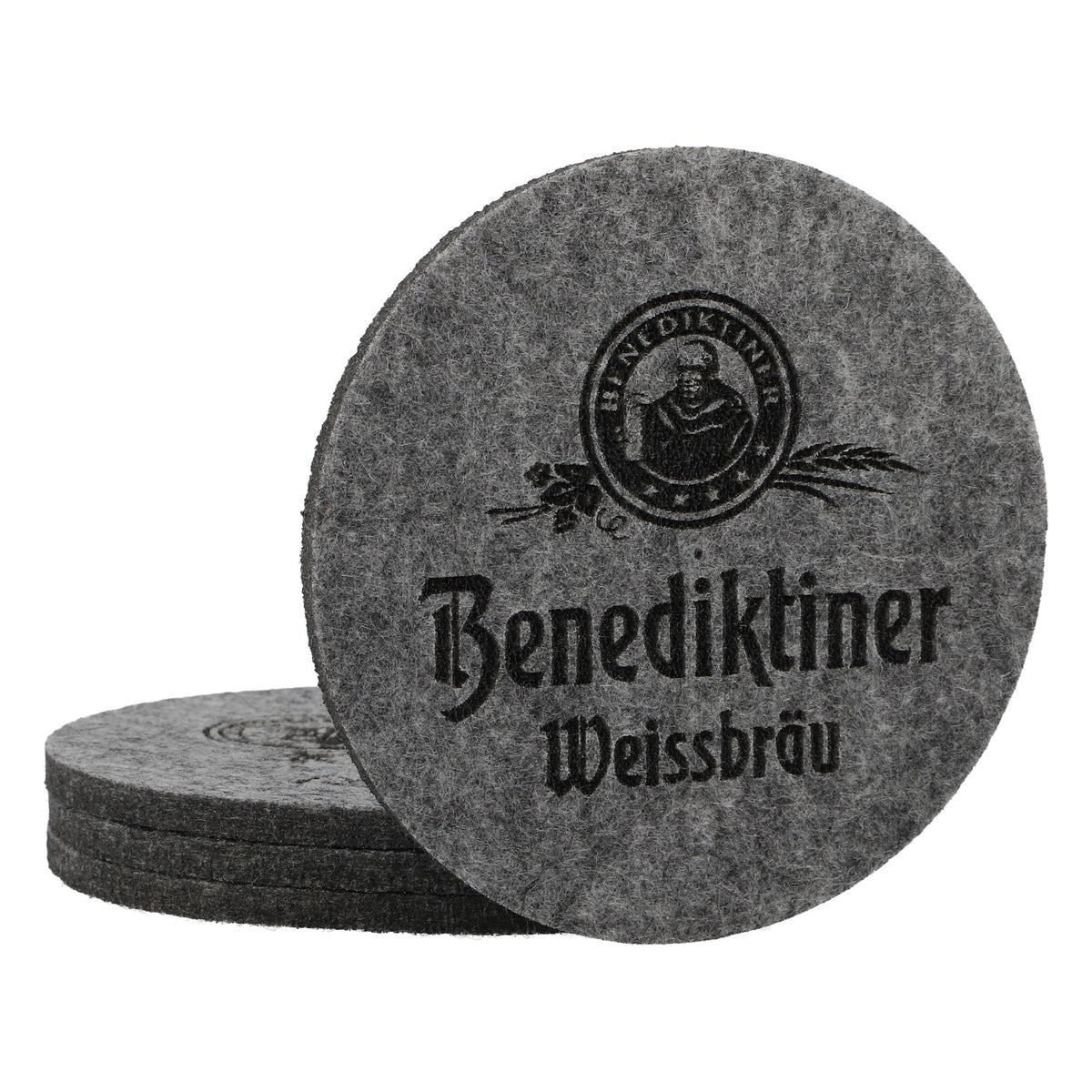 Set da 4 sottobicchieri in vetro per birra Benediktiner, accessori da bar in feltro, protezione per il tavolo
