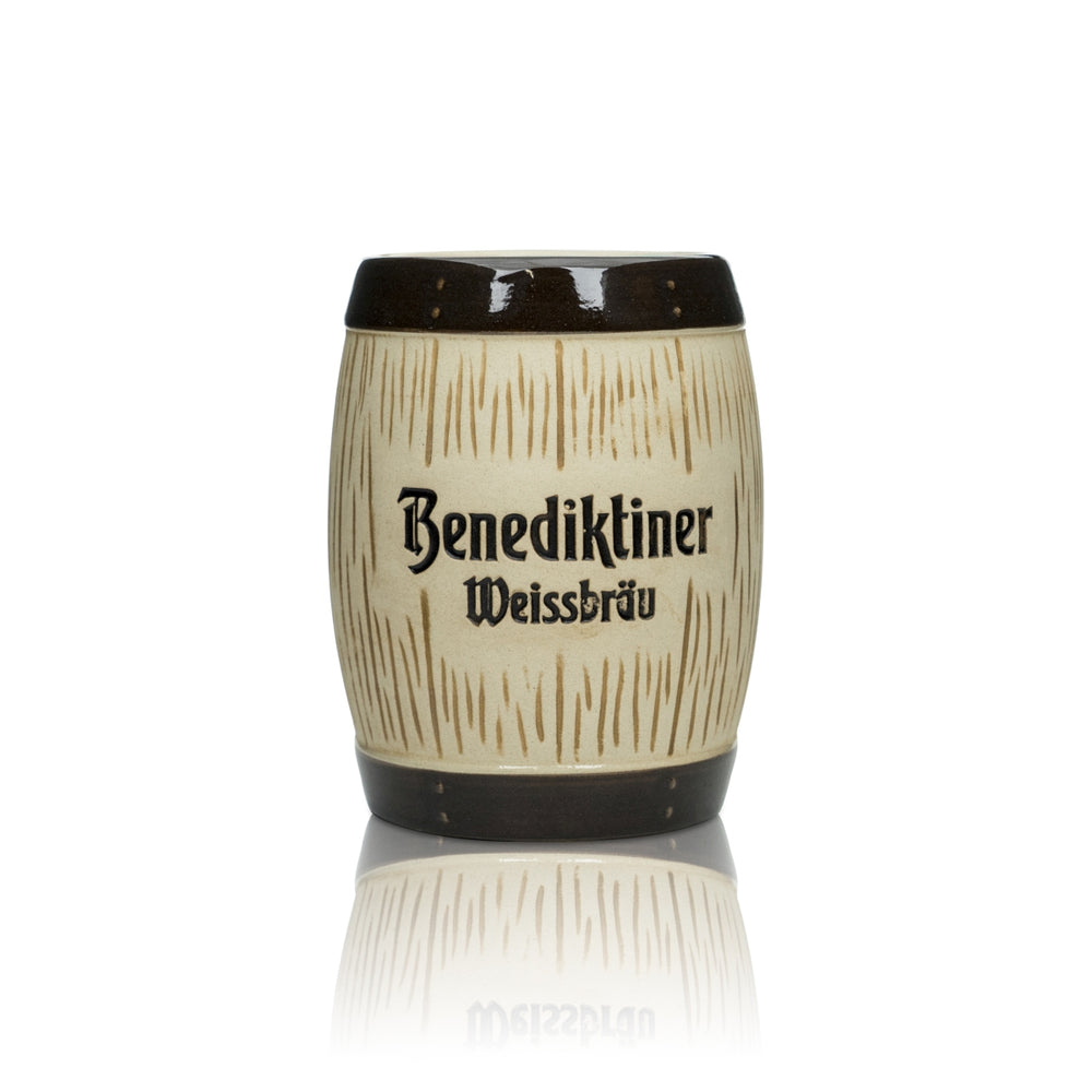 Cestino portaposate in ceramica per birra benedettina, con supporto a forma di botte e boccale in vetro, scatola e bar