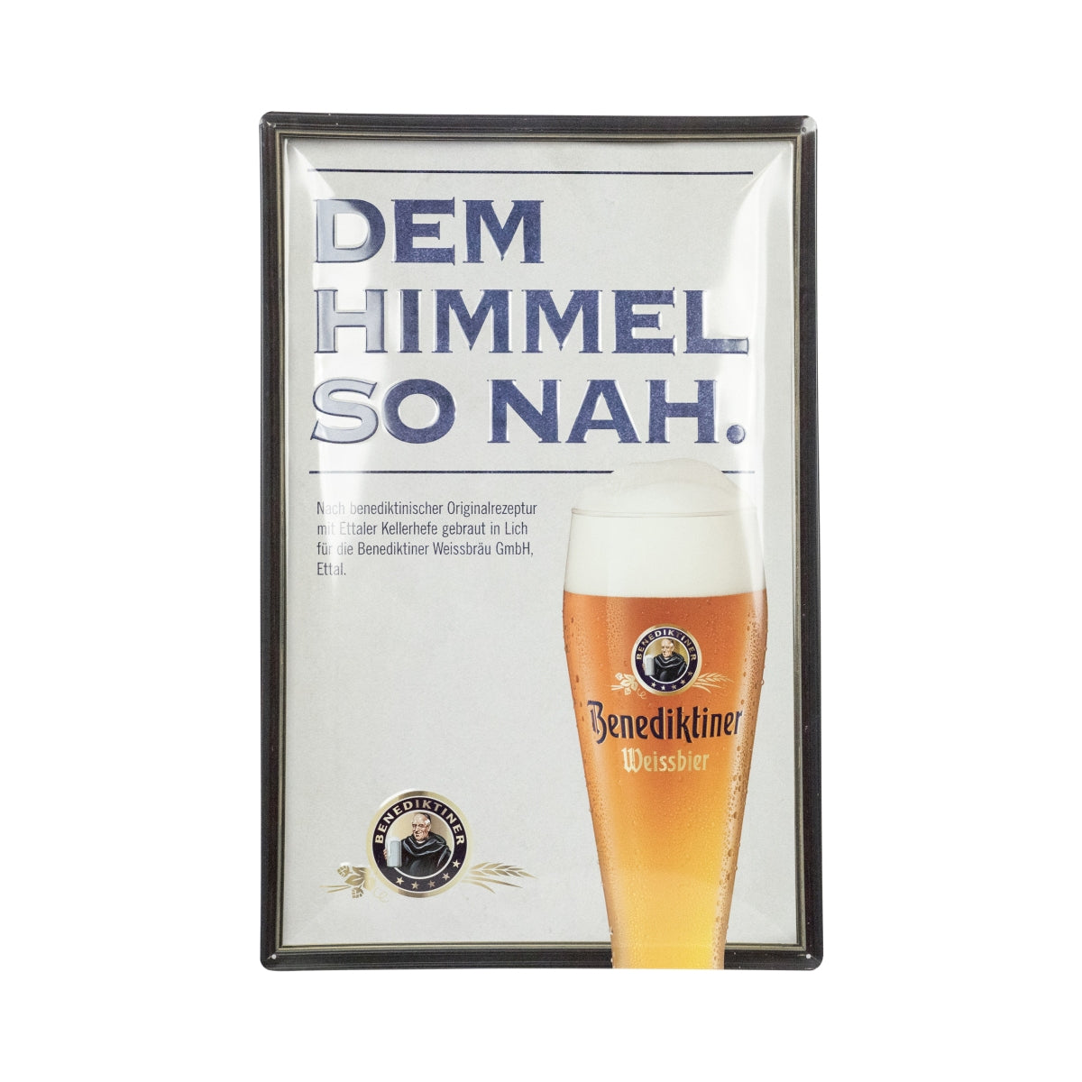 Targa in latta Benediktiner Bier Himmel 60x41 cm in stile smaltato per appendere alla parete