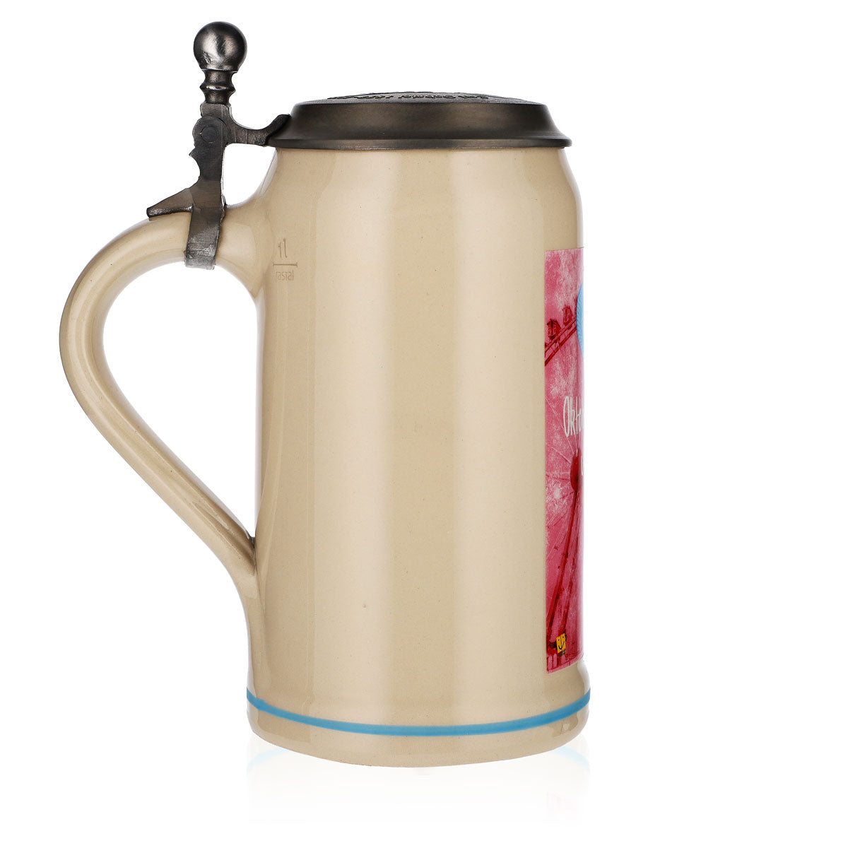 Boccale da birra in terracotta da 1,0 l Boccale in terracotta Oktoberfest Monaco 2016 con coperchio in peltro Rastal – Vista 3
