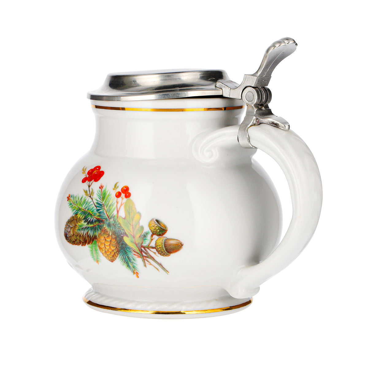 Boccale da birra con coperchio in stagno, motivo cervo, ceramica, vetro, gres, da collezione, stile retrò – Vista 4