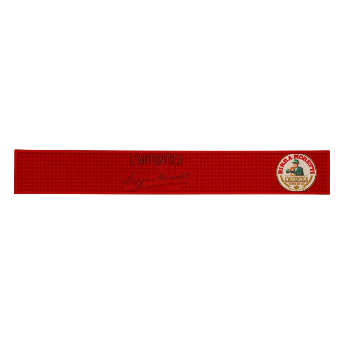 Birra Moretti Sottobicchiere da bar 60,5x8,5x1 piccolo logo "Luigi Moretti" rosso