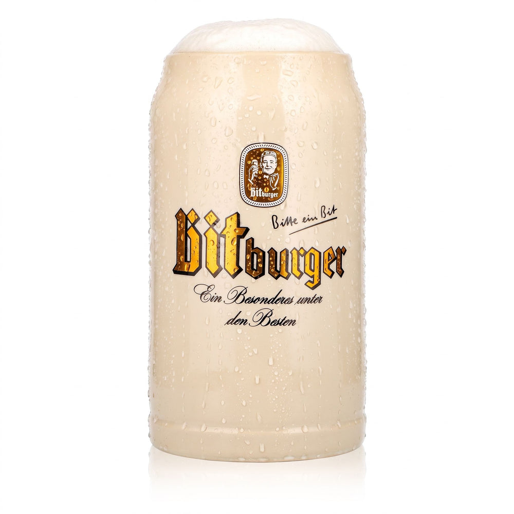 Bicchiere da birra Bitburger da 1 l, boccale in terracotta, terracotta Sahm, boccali bavaresi