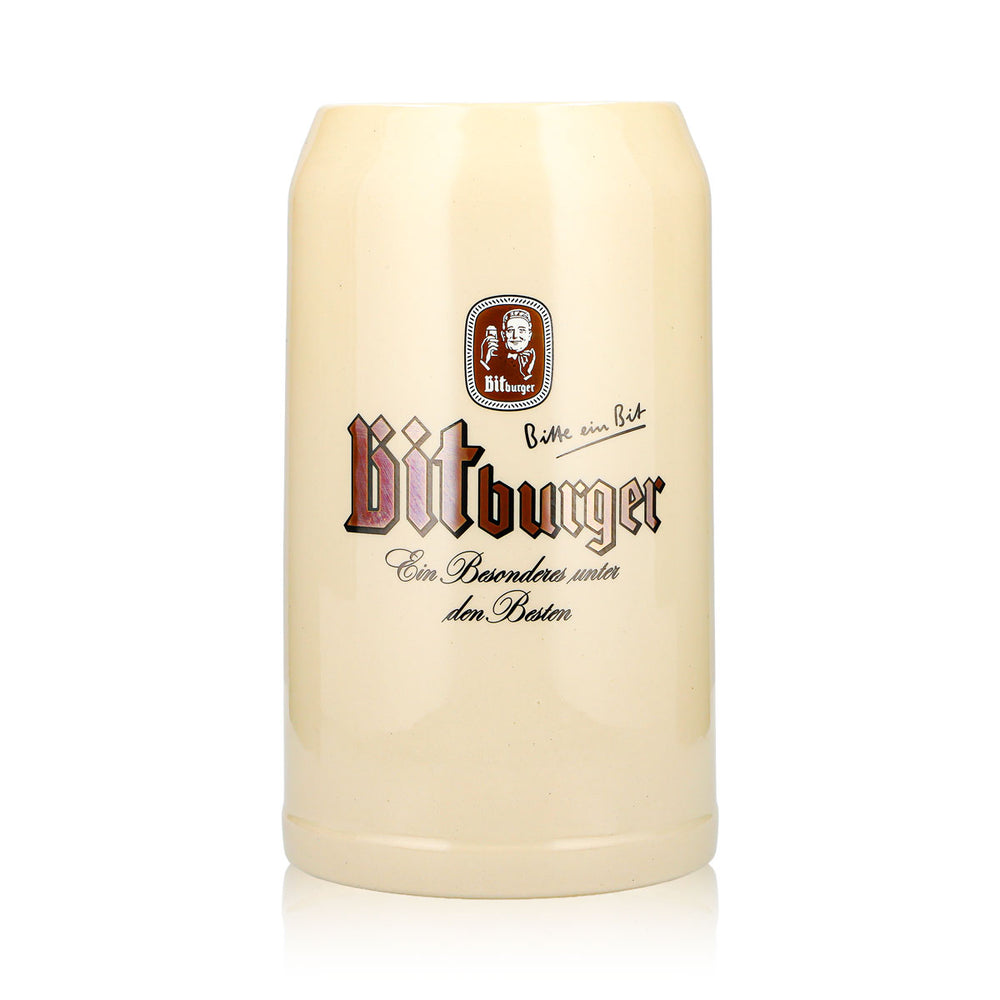 Boccale da birra Bitburger XL da 2 l in gres, vetro e terracotta