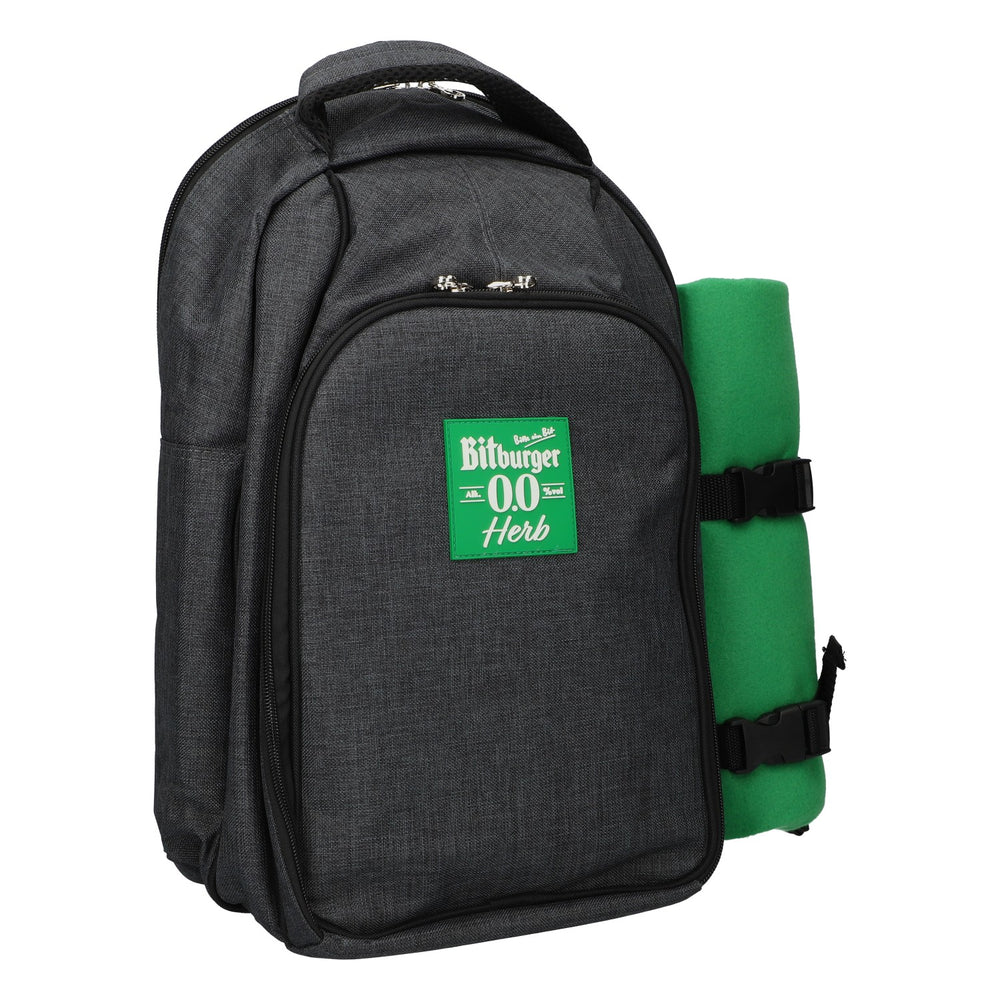 Set da picnic Bitburger con zaino, scomparto termico per barbecue, coperta, piatti e posate – grigio