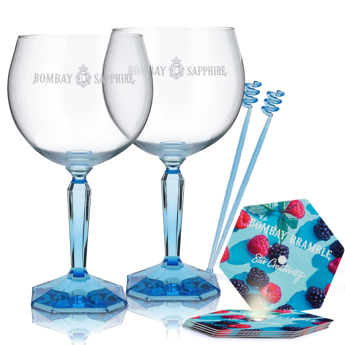 Set Bombay Sapphire Bar Bundle I composto da bicchieri balloon, stirrer e sottobicchieri