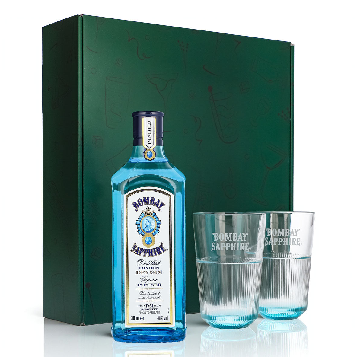 Bombay Sapphire Gin Geschenksets Grün–Longdrinkglas Relief