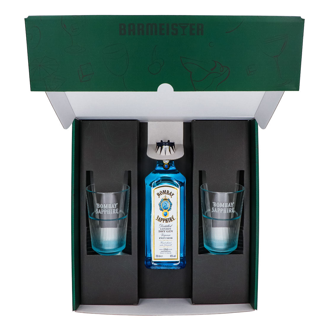 Bombay Sapphire Gin Geschenksets Grün–Longdrinkglas Relief – Ansicht 5