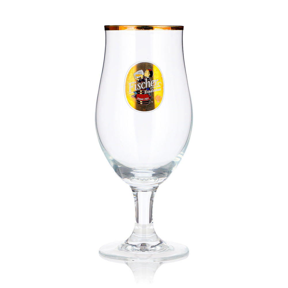 Brasserie Fischer Bicchiere da birra da 0,25 l a forma di tulipano con bordo dorato "Depuis 1821" Bicchiere da birra a calice