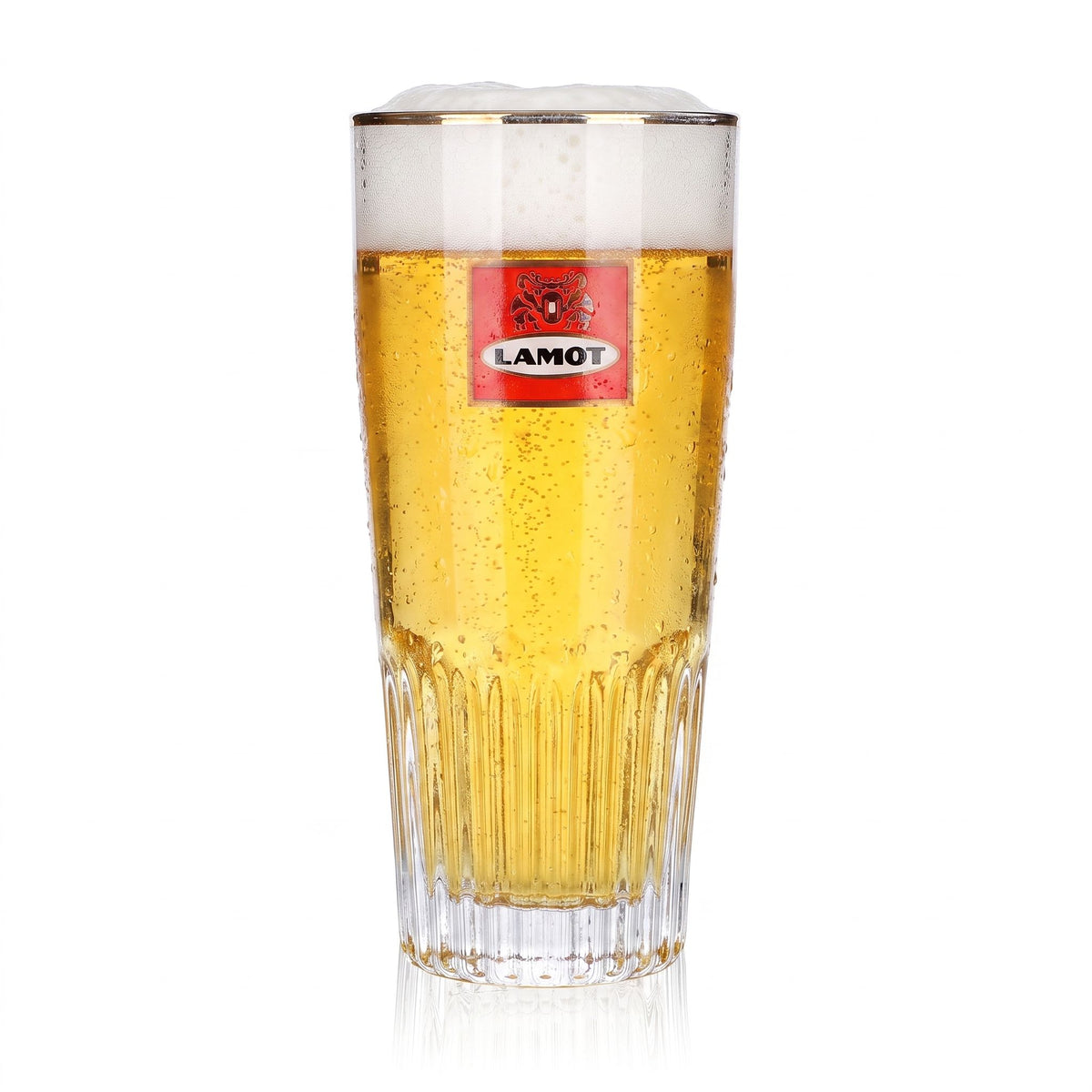 Birrificio Lamot - Bicchiere da birra da 0,33 l Kölsch con logo rosso e bordo dorato