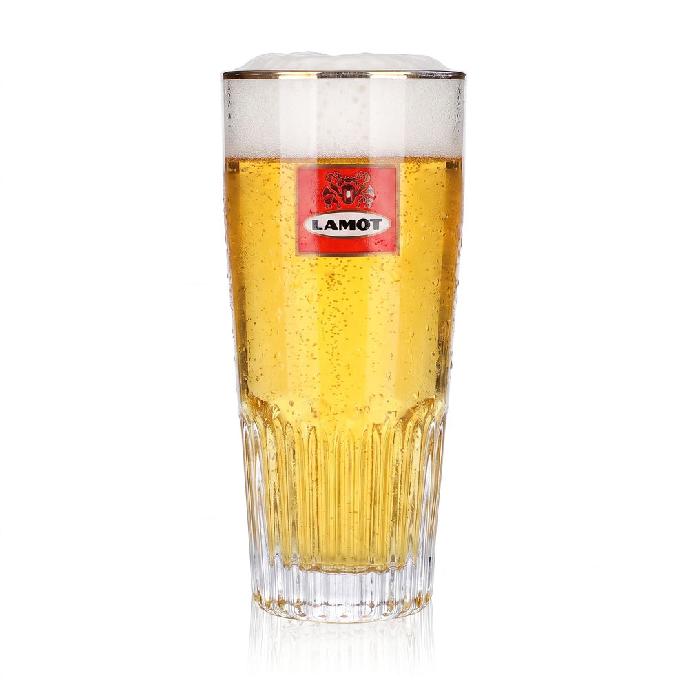 Birrificio Lamot - Bicchiere da birra da 0,33 l Kölsch con logo rosso e bordo dorato