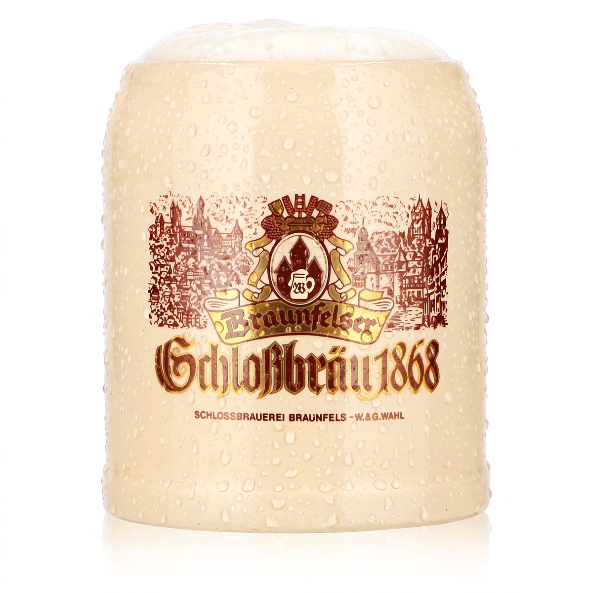 Bicchiere da birra Braunfelser da 0,25 l, boccale di terracotta Schloßbräu 1868