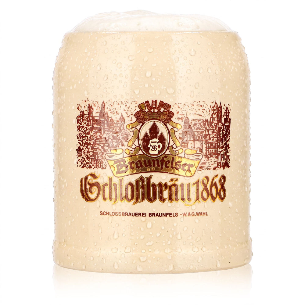Bicchiere da birra Braunfelser da 0,25 l, boccale di terracotta Schloßbräu 1868