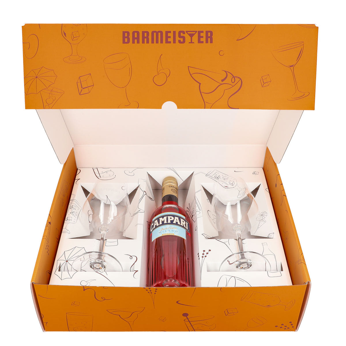 Campari Likör Geschenkset 0,7l Flasche 25 % Vol. + Spritz Gläser Amalfi–orange – Ansicht 2
