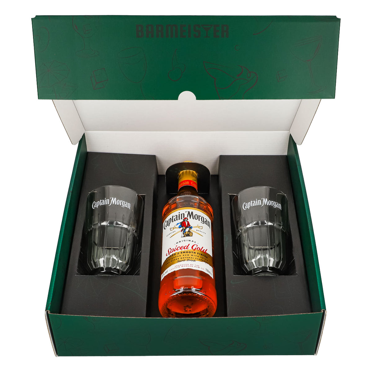 Captain Morgan Set regalo verde Bicchiere da long drink con rilievo – Vista 2