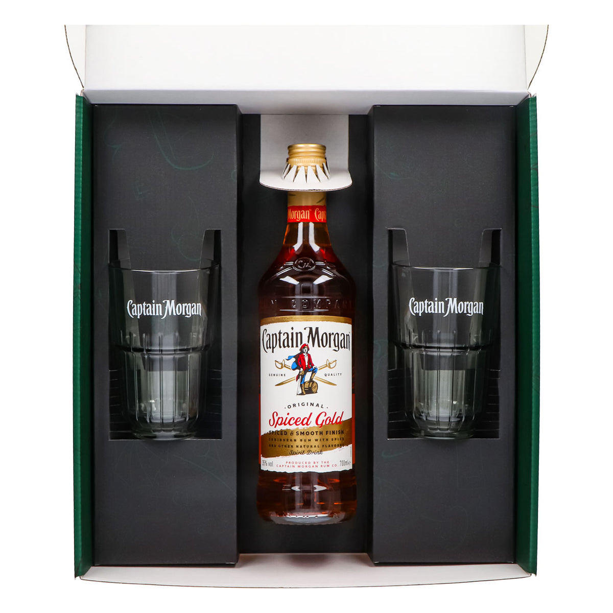 Captain Morgan Set regalo verde Bicchiere da long drink con rilievo – Vista 3
