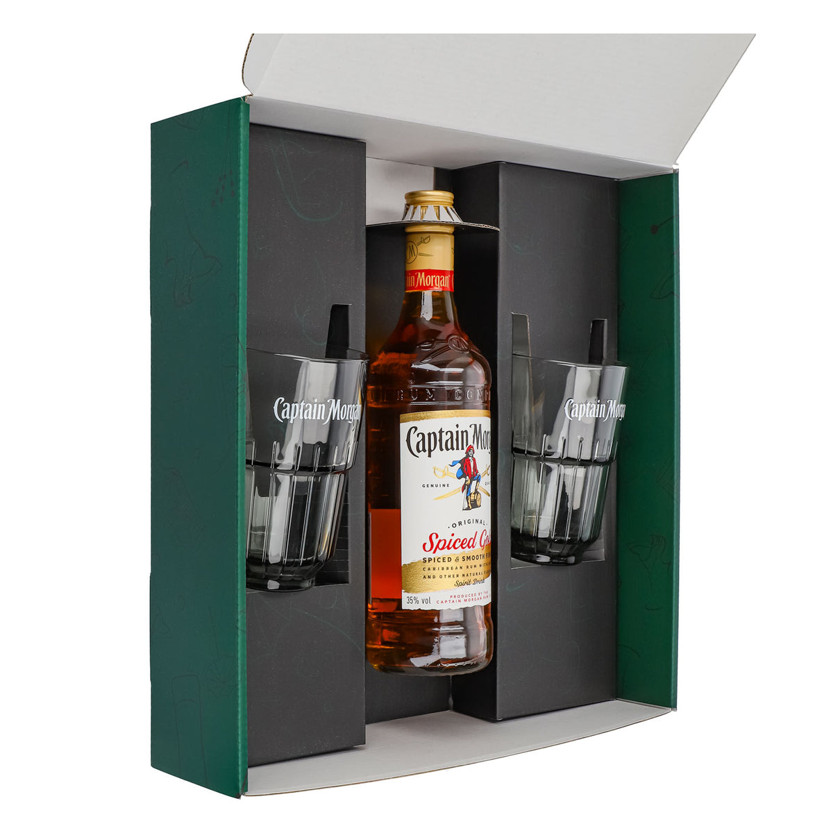 Captain Morgan Set regalo verde Bicchiere da long drink con rilievo – Vista 4