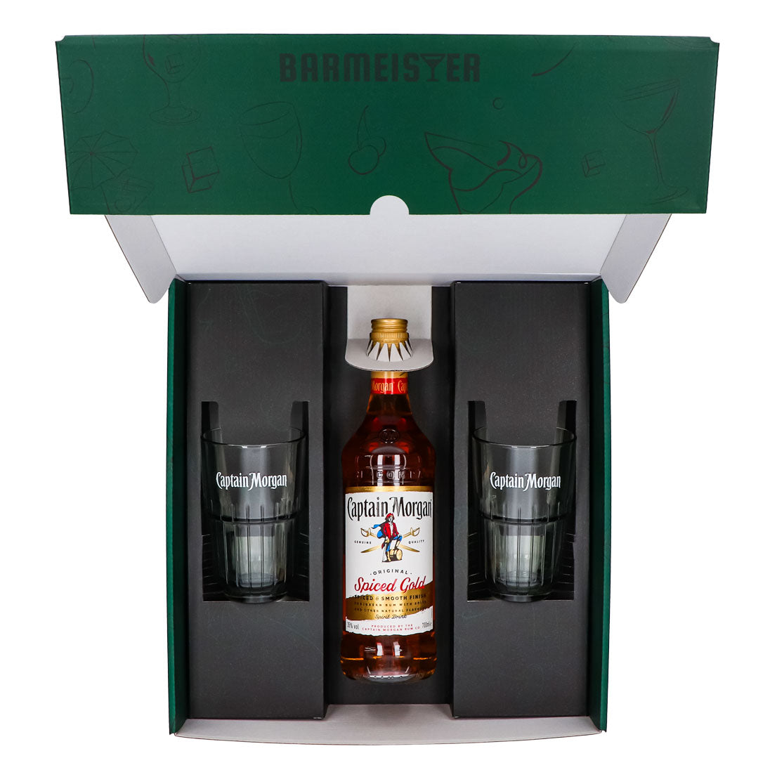Captain Morgan Set regalo verde Bicchiere da long drink con rilievo – Vista 5
