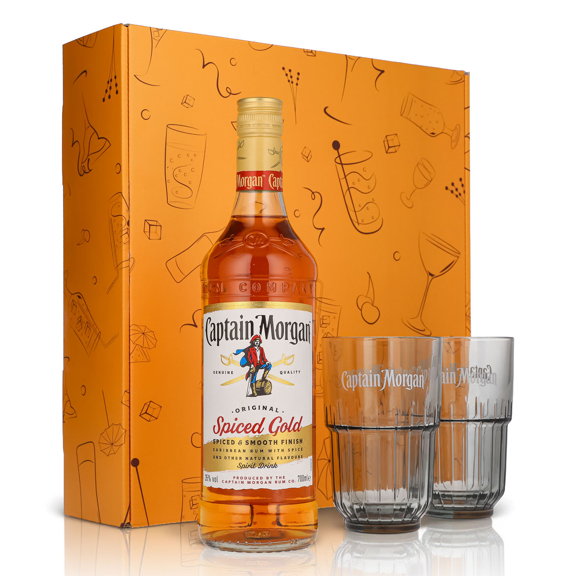 Captain Morgan Set regalo bicchiere da long drink arancione con rilievo