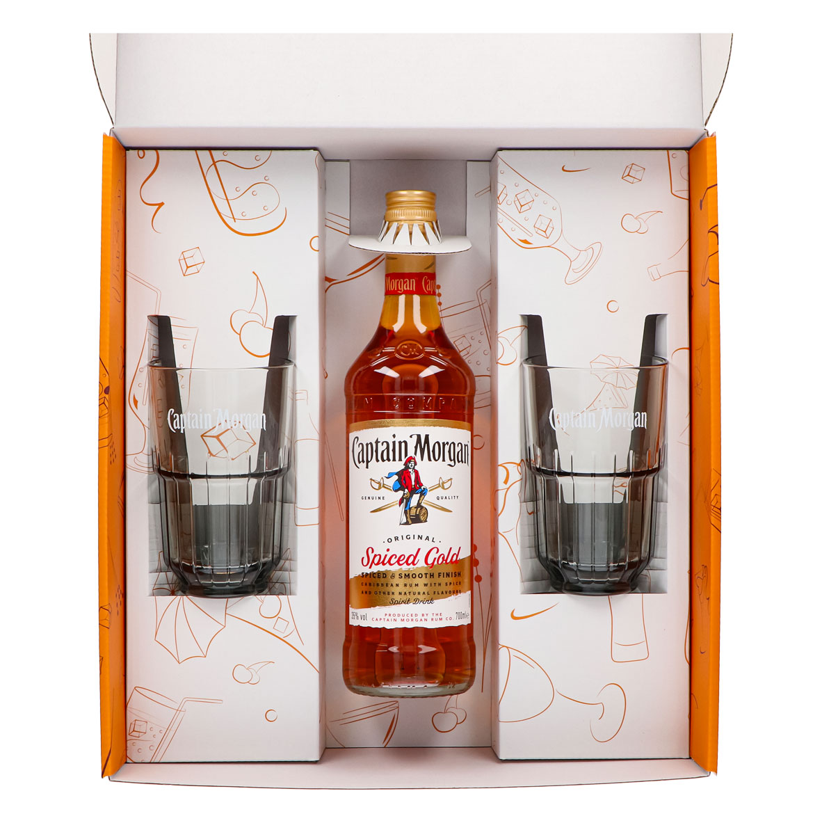 Captain Morgan Set regalo bicchiere da long drink arancione con rilievo – Vista 3