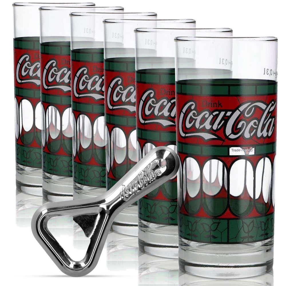 Set Coca Cola Bar Bundle I composto da 6 bicchieri Tiffany e un apribottiglie retrò