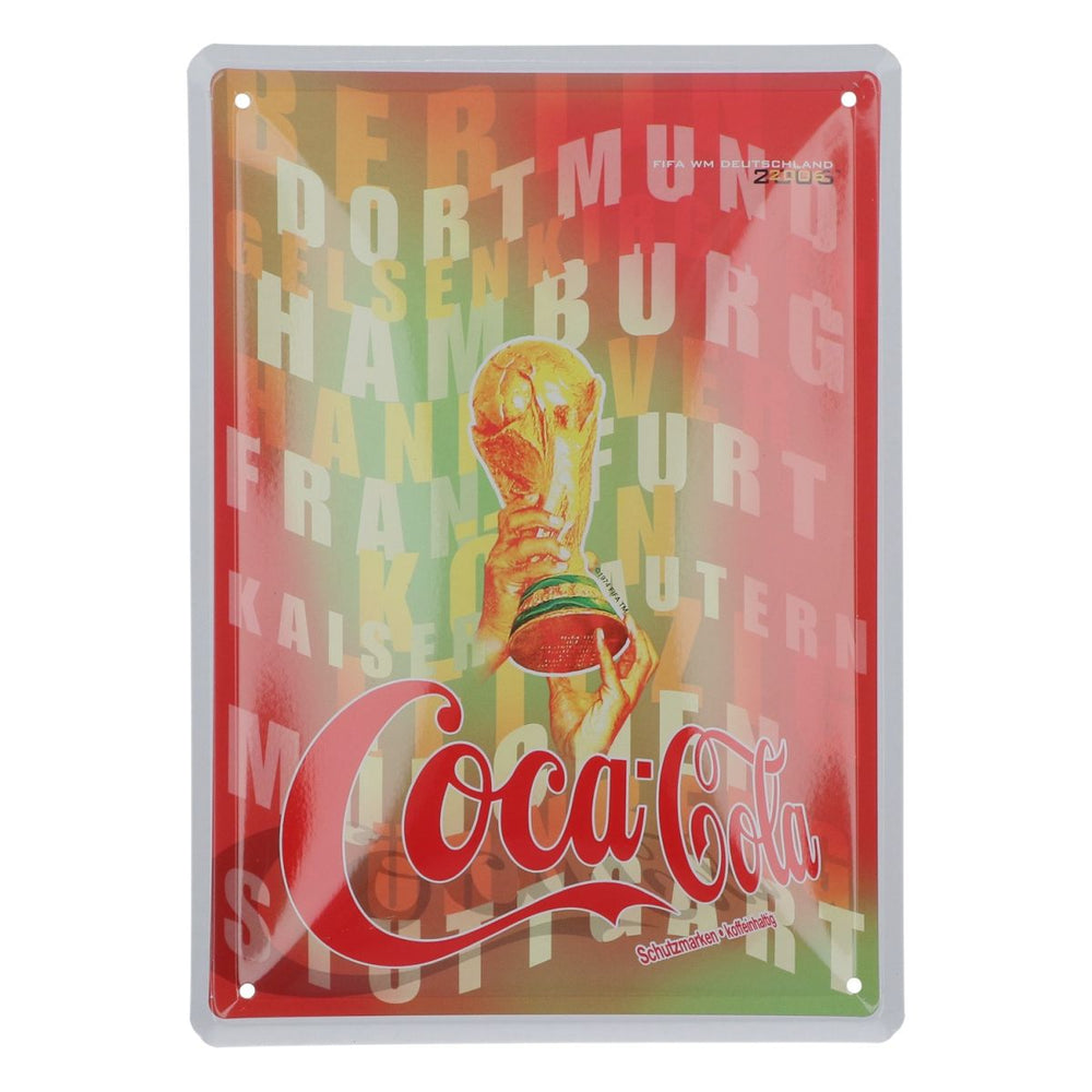 Targa in metallo Coca Cola Coppa del Mondo 2006 21x15 cm Targa pubblicitaria Decorazione da parete Merchandising