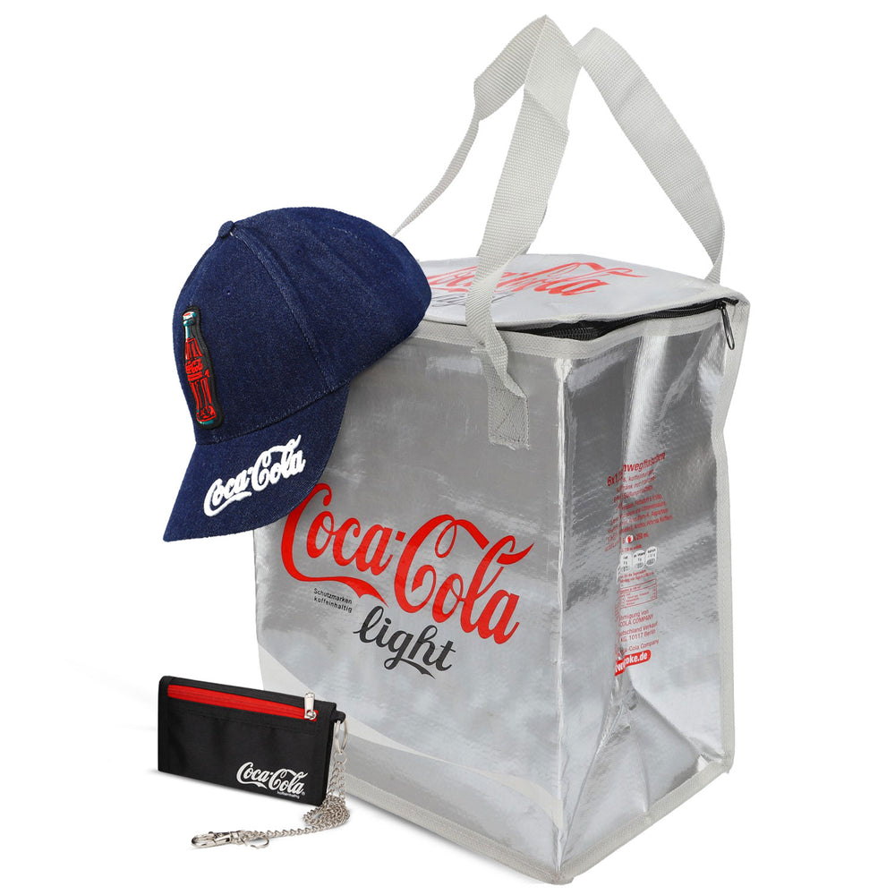 Set Coca Cola Fan Bundle I composto da portafoglio, borsa termica e cappellino da baseball