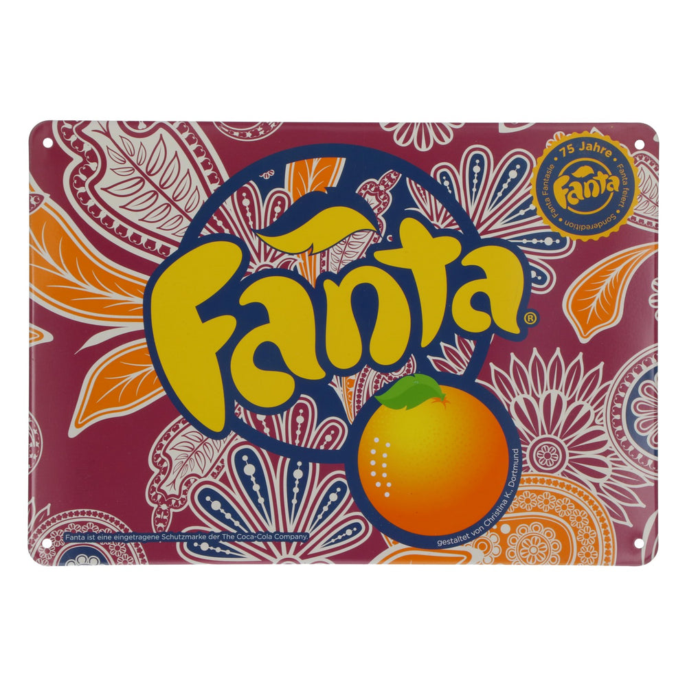 Insegna in lamiera decorativa da parete Coca-Cola Fanta viola 75° anniversario 21x15 cm