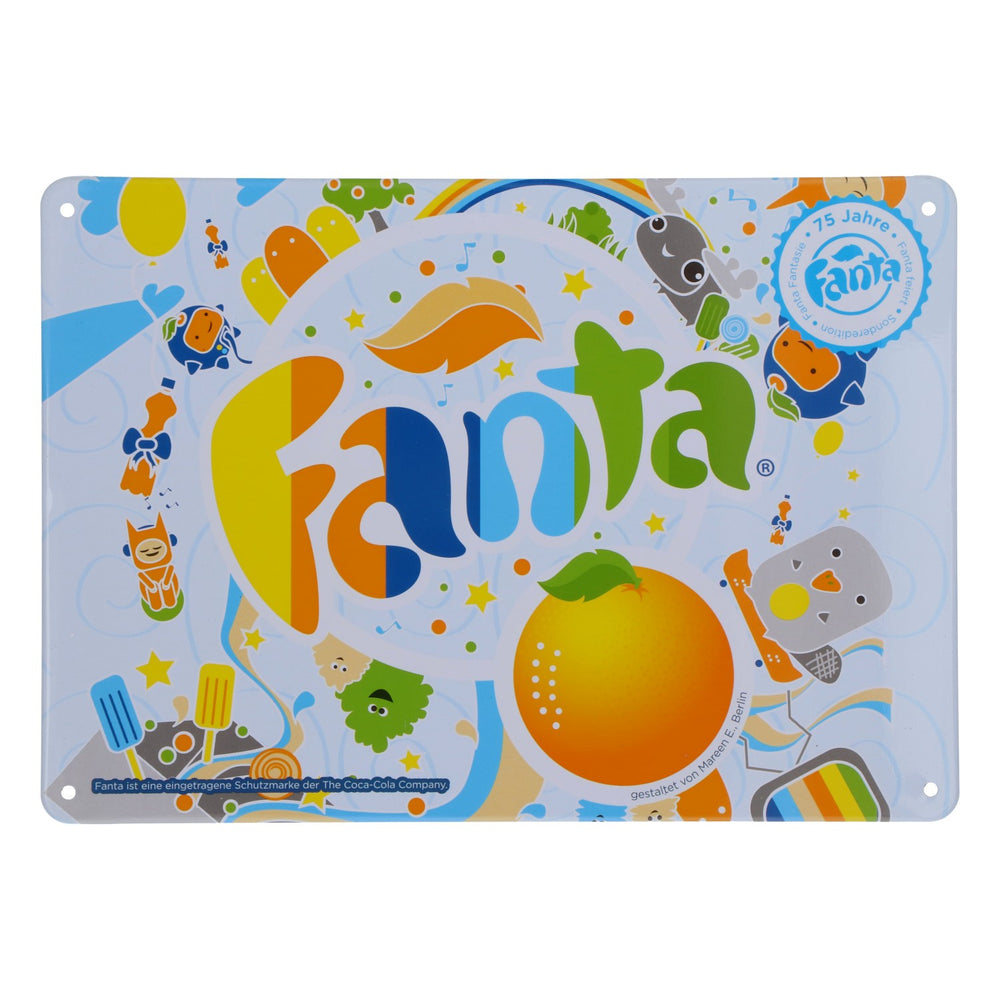 Decorazione da parete in lamiera Coca-Cola Fanta colorata 75° anniversario 21x15 cm