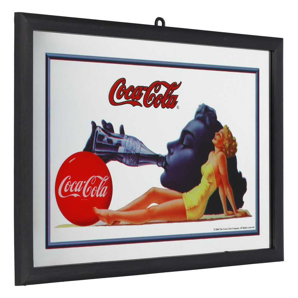 Specchio pubblicitario Coca-Cola con cornice in plastica nera "Woman of Coca-Cola"