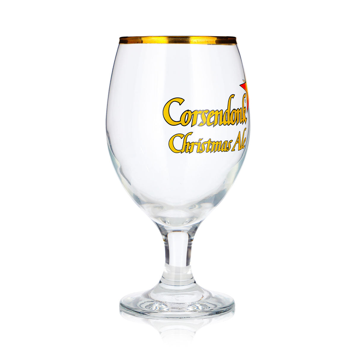 Bicchiere da birra Corsendonk da 0,4 l, a forma di coppa a tulipano, Christmas Ale, bordo dorato – Vista 2