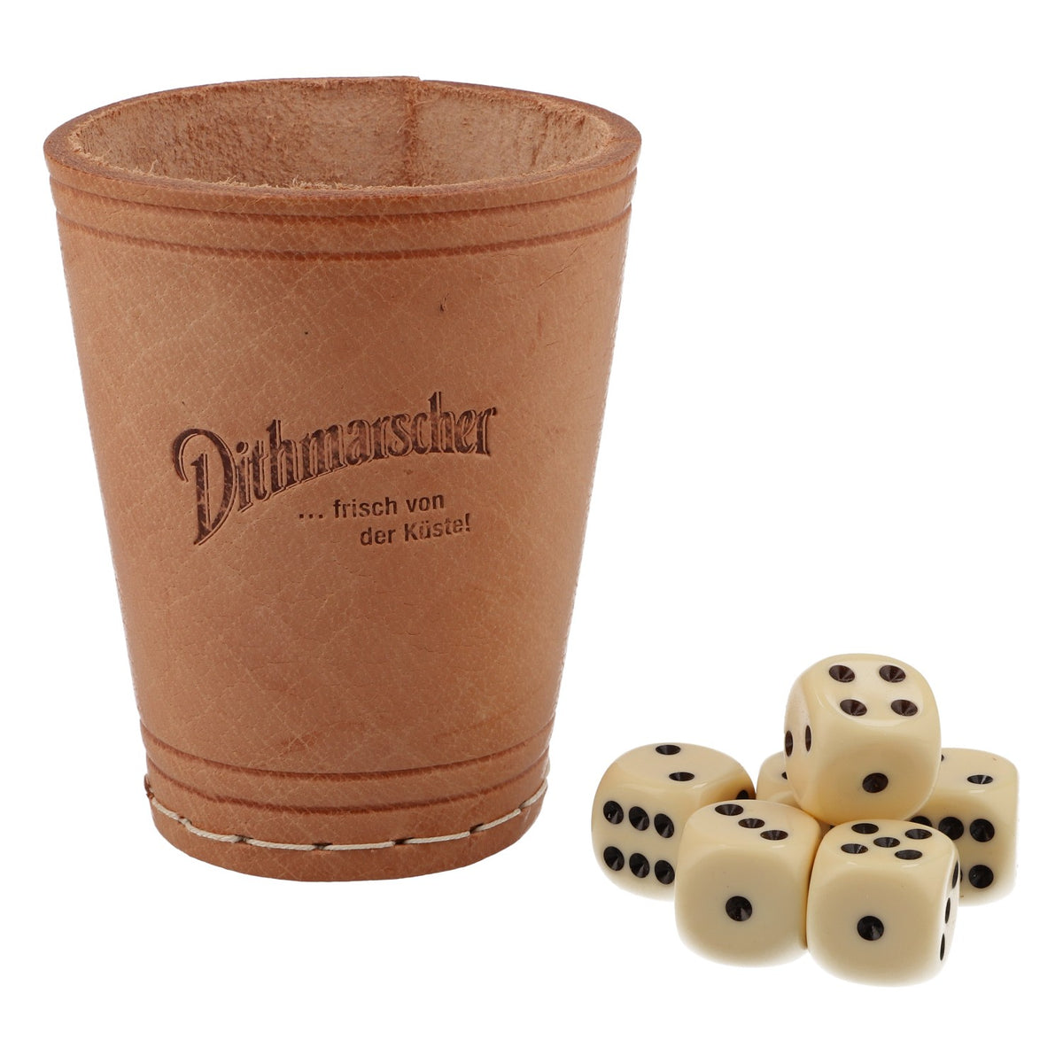 Bicchiere da birra Dithmarscher con 6 dadi Gioco da tavolo in vera pelle
