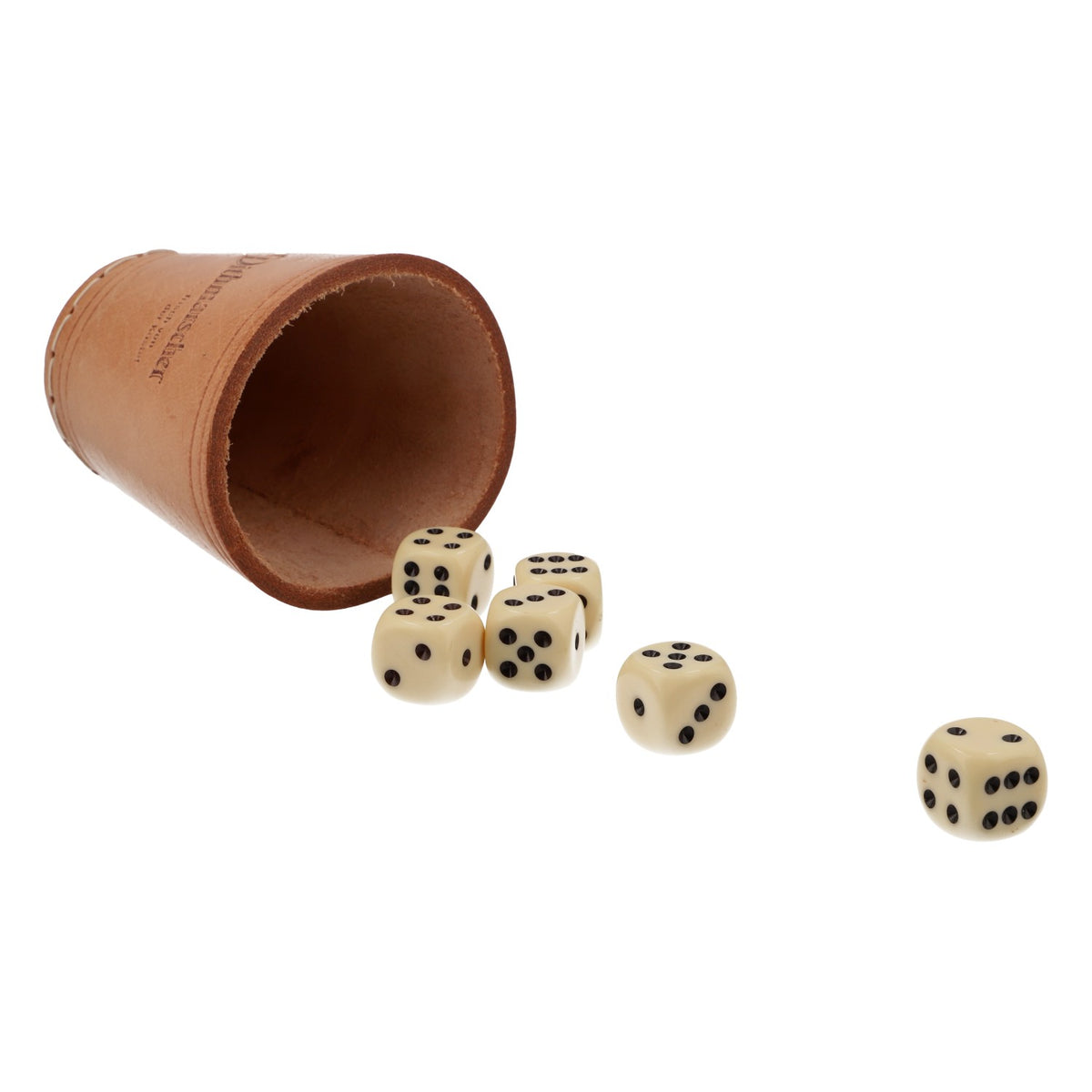 Bicchiere da birra Dithmarscher con 6 dadi Gioco da tavolo in vera pelle – Vista 3