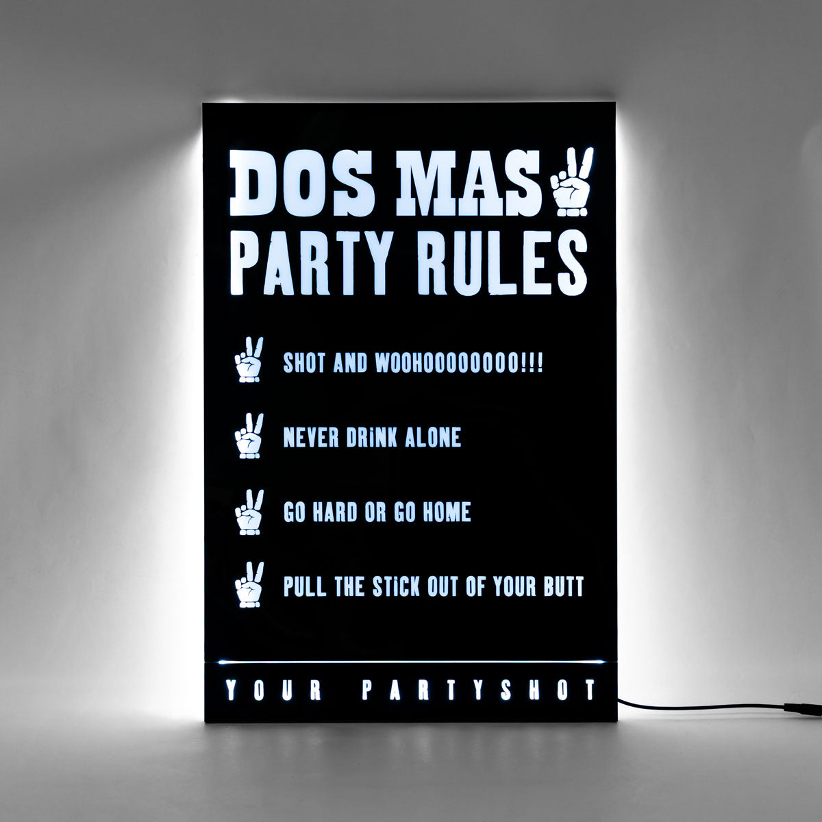 Insegna luminosa a LED Dos Mas Liquore "Party Rules" con alimentatore incluso Nero – Vista 3